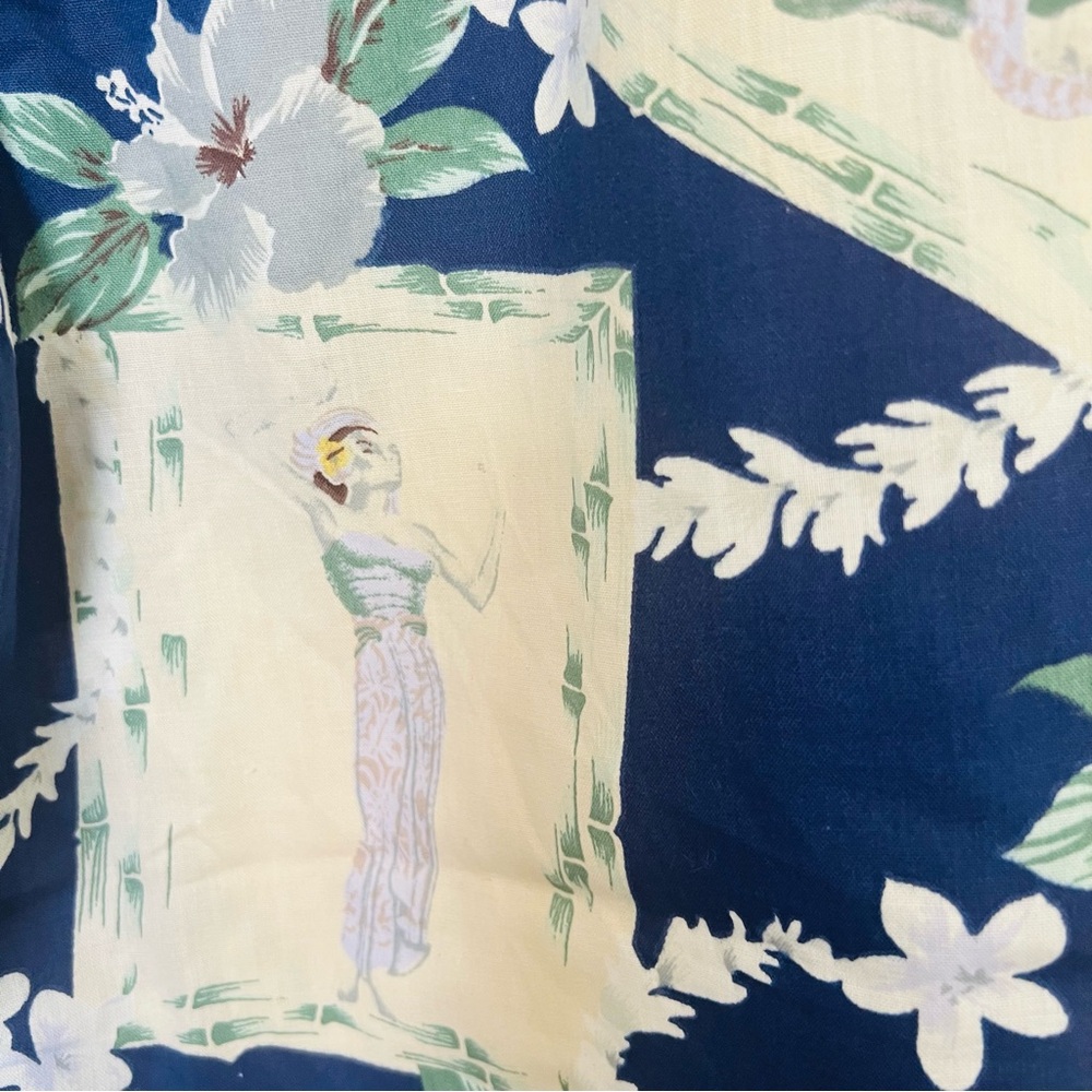 VTG Roundy Bay Hawaiian Capri Pants Blue Vacay Retro Boho Hipster Cruise - Picture 5 of 6